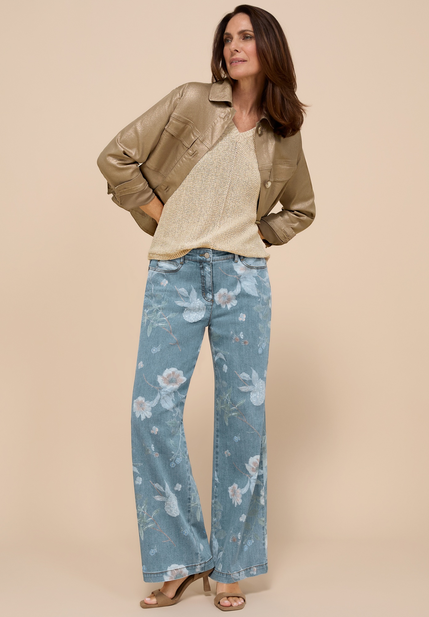 БРЮКИ ДЖИНС BIANCA прямой свободный силуэт с цветочным принтом