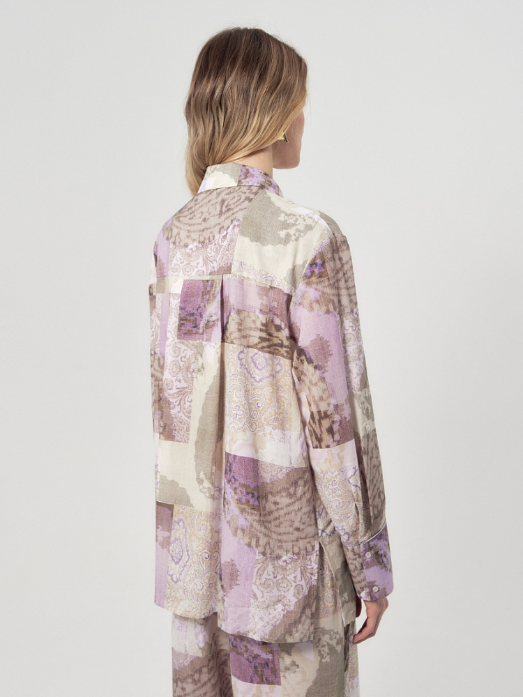 БЛУЗКА POMPA свободная из тонкой хлопковой ткани с этническим пэчворк принтом