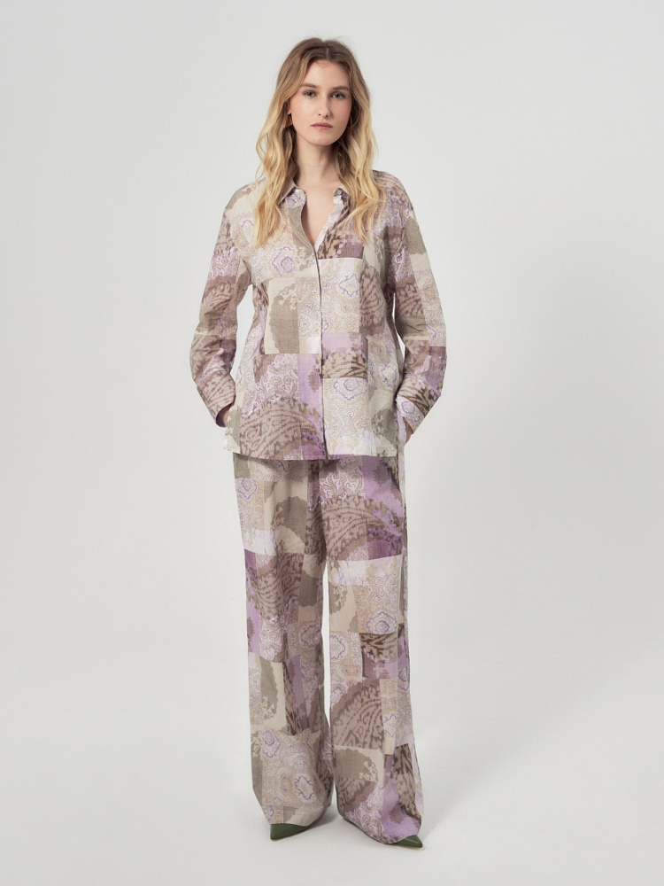 БРЮКИ POMPA свободные хлопковые с этническим пэчворк принтом
